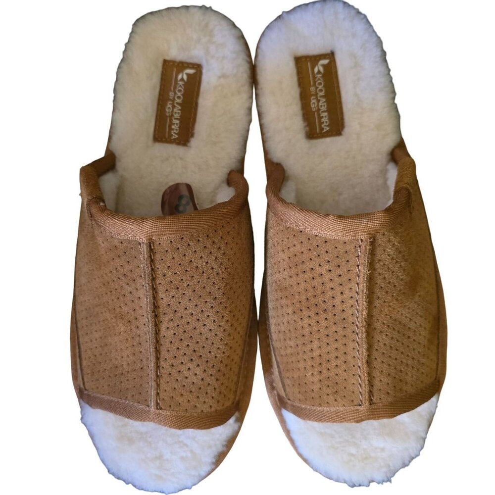 UGG Koolaburra Unisex Perforated Suede & Faux Fur Lined Slide Slippers Size 8